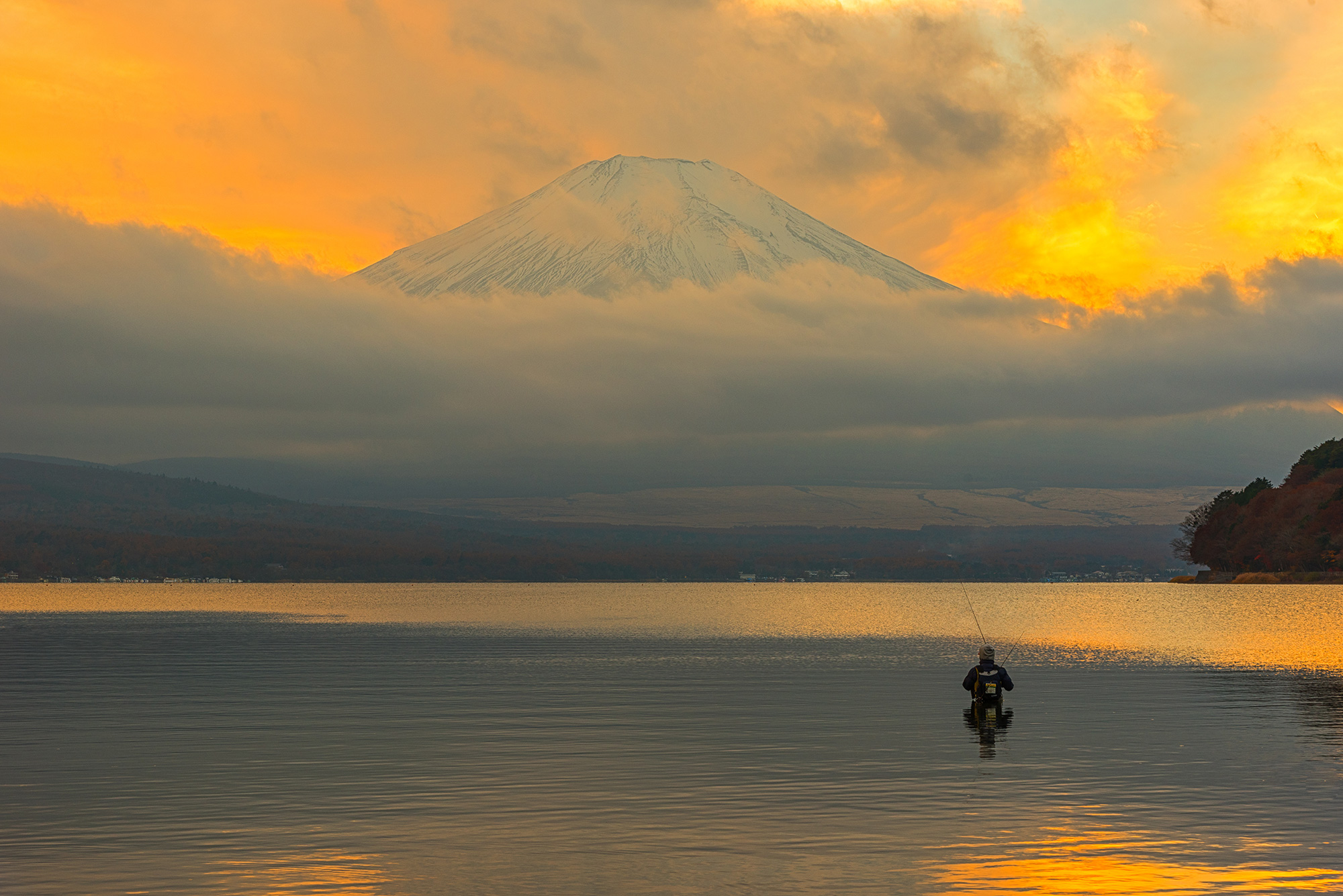 Mount Fuji and Fly Fisher